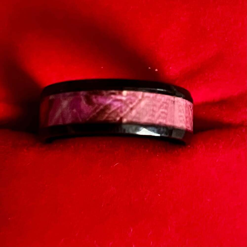Black Tungsten Ring Pink Camo Inlay 8mm  Band Size 13